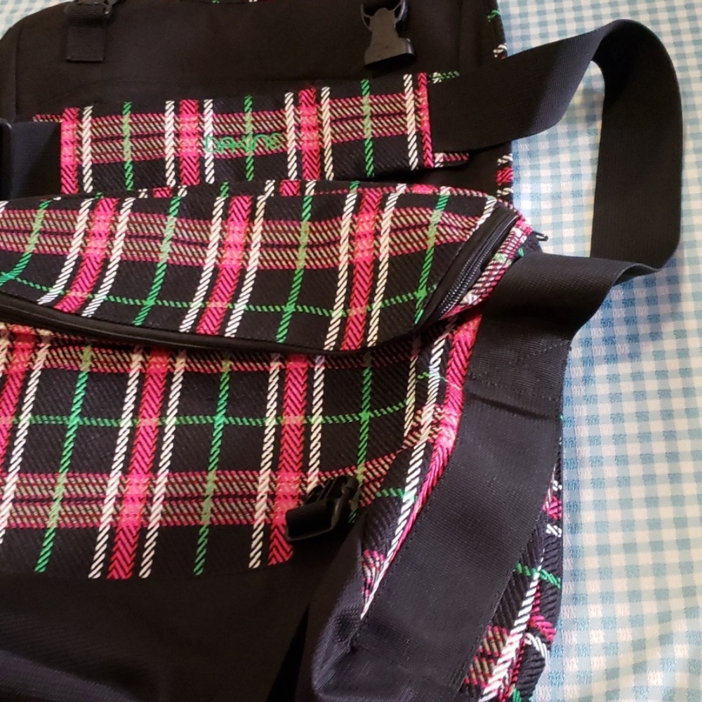 Dakine Black Plaid Laptop Messenger Bag With Pink & Green Accents View 5